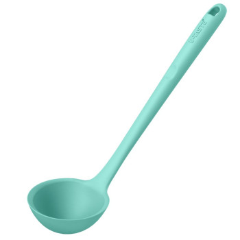 SL-SI-01SZ01-A01-M-AS U-Taste 13 inch Silicone Soup Ladle，600ºF Heat Resistant 4 oz Large Non-stick Seamless Rubber Kitchen Deep Serving Spoon with Non-slip Solid Long Handle (Aqua Sky)