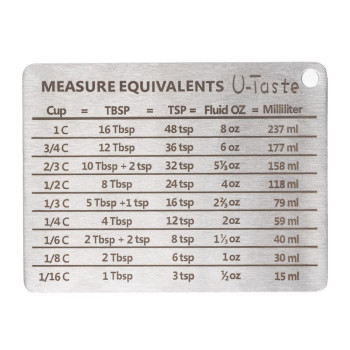 MCC-304-01YJ01-U01-S U-Taste Measurement Conversion Chart Refrigerator Magnet in 18_8 Stainless Steel, Conversions for Cups, Tablespoons, Teaspoons, Fluid Oz and Milliliters
