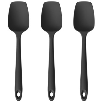 SST-SI-01JL01-A02-L-3P-BK U-Taste Silicone Spoon Spatula Set of 3, 600°F High Heat Resistant (Black)