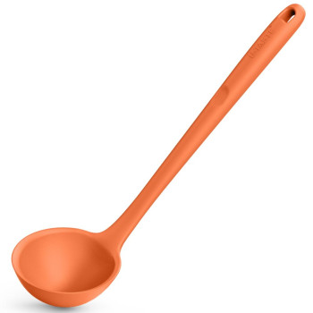 SL-SI-01SZ01-A01-M-O U-Taste 13 inch Silicone Soup Ladle，600ºF Heat Resistant 4 oz Large Non-stick Seamless Rubber Kitchen Deep Serving Spoon with Non-slip Solid Long Handle (Orange)