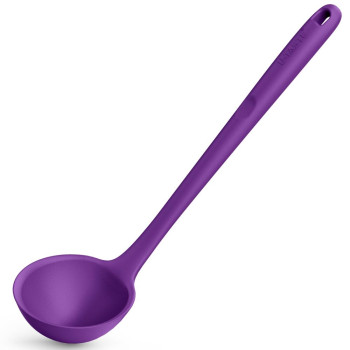 SL-SI-01SZ01-A01-M-P U-Taste 13 inch Silicone Soup Ladle，600ºF Heat Resistant 4 oz Large Non-stick Seamless Rubber Kitchen Deep Serving Spoon with Non-slip Solid Long Handle (Purple )