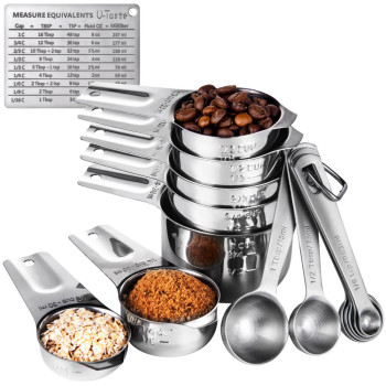 MCS-304-02YJ01-U01-A15P-S U-Taste Measuring Cups and Spoons Set of 15, 2 D-Rings _ 1 Conversion Chart (silver)