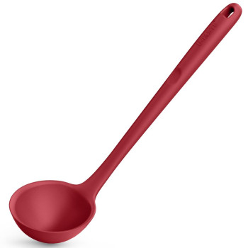SL-SI-01SZ01-A01-M-R U-Taste 13 inch Silicone Soup Ladle，600ºF Heat Resistant 4 oz Large Non-stick Seamless Rubber Kitchen Deep Serving Spoon with Non-slip Solid Long Handle (Red)